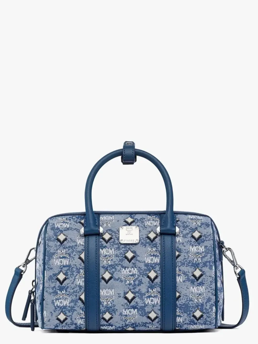 MCM Small Boston Bag In Denim Visetos New